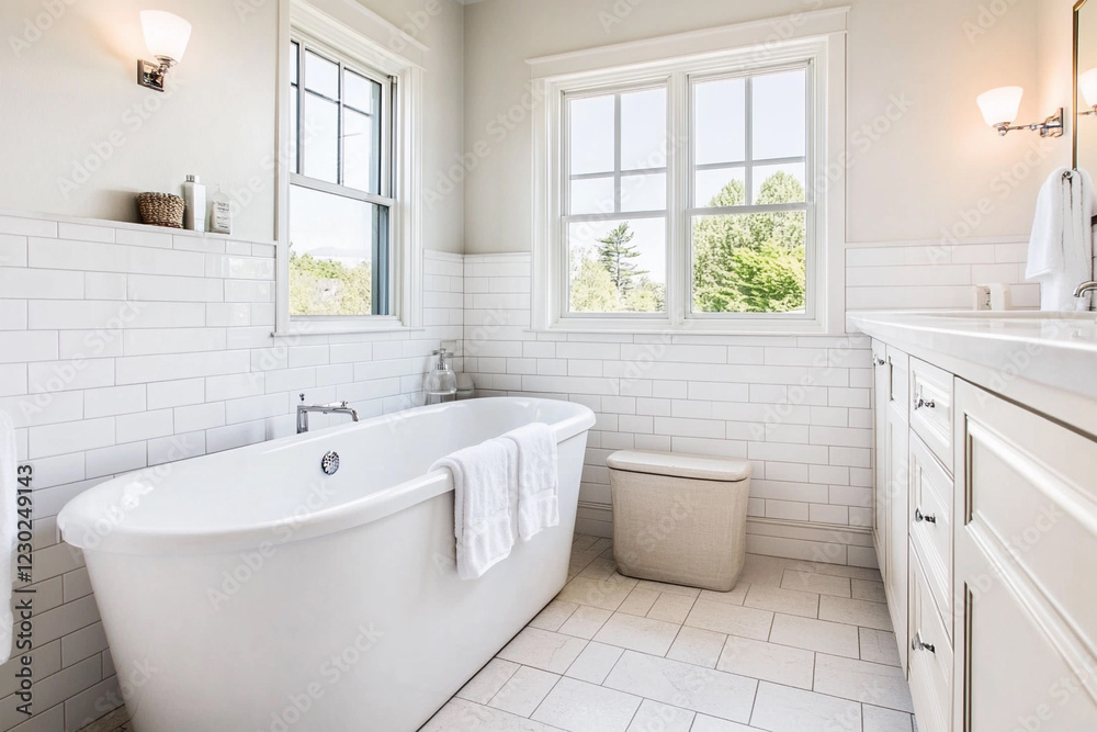 Modern bathroom design with large bathtub and natural light Modern bathroom design with large bathtub and natural light