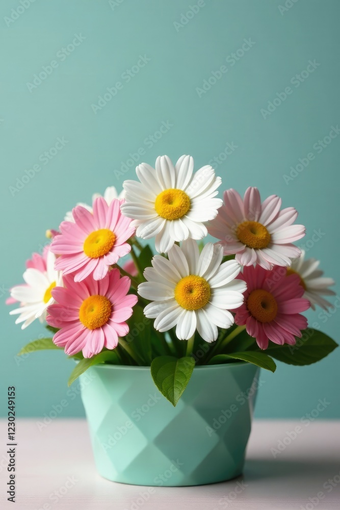 A single daisy blooms in a paper flower basket, floral, daisies, spring A single daisy blooms in a paper flower basket, floral, daisies, spring