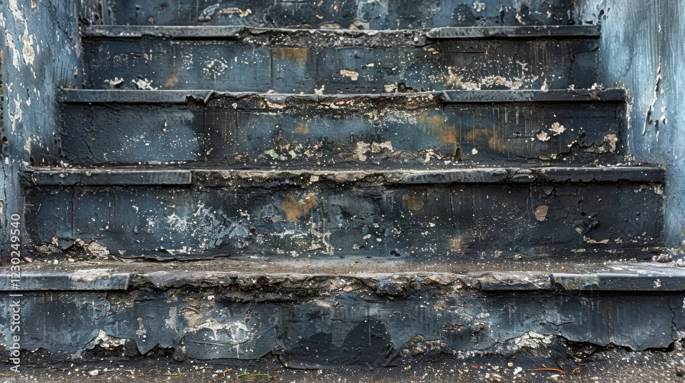 Worn and weathered concrete stairs with peeling paint and texture Worn and weathered concrete stairs with peeling paint and texture