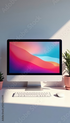 Clean, empty desktop screen, minimalist aesthetic, technology, display