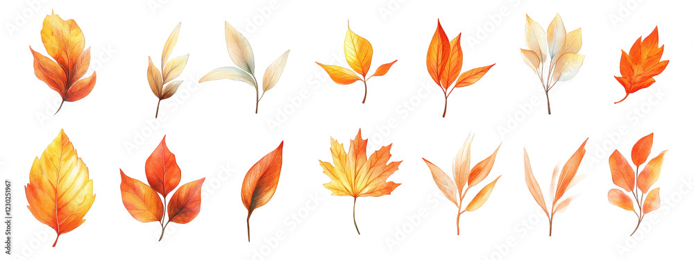 Autumn leaves in various shapes and colors, showcasing vibrant oranges, yellows, and browns. Perfect for seasonal designs and nature themed projects Autumn leaves in various shapes and colors, showcasing vibrant oranges, yellows, and browns. Perfect for seasonal designs and nature themed projects