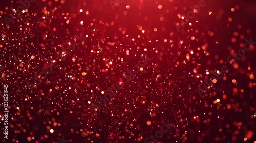 Red glitter sparkles on dark background, festive celebration backdrop