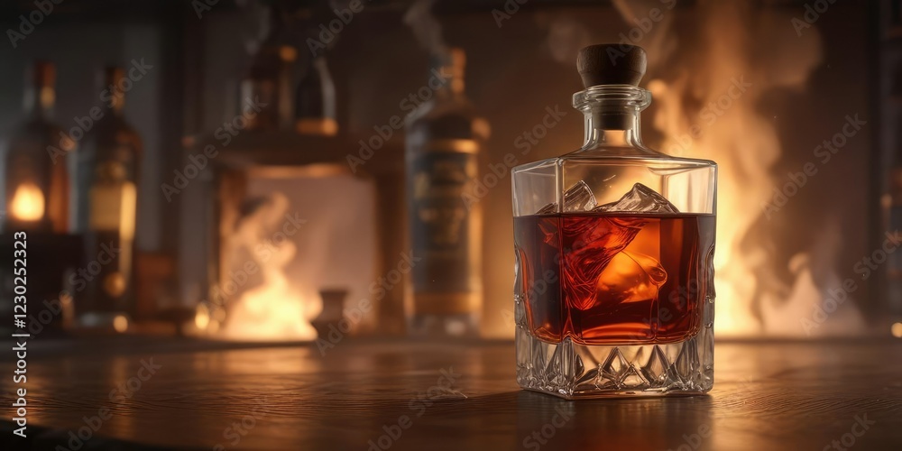 Luxurious Liquor in a Smoke-Filled Glass with Wooden Accents, natural atmosphere, earthy feel
