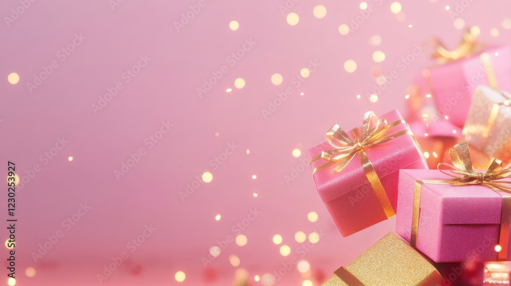 Fototapeta premium Celebrate Give Something Away Day with cheerful characters and glowing gift boxes against an elegant background