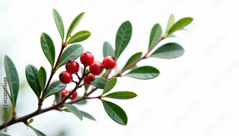 Obraz premium Isolated Ilex aquifolium on white background with red berries, white background, winter