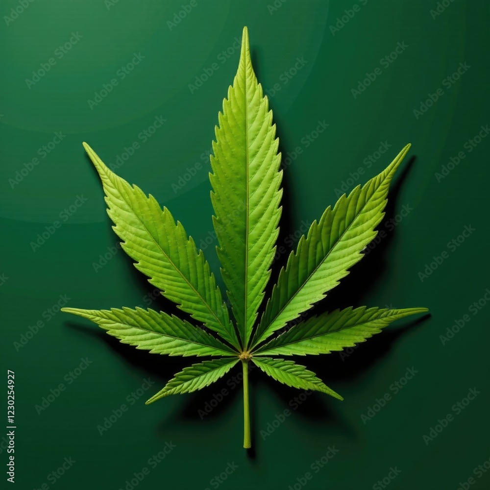 Large cannabis leaf with prominent calyxes on a dark green background, shape, calyx