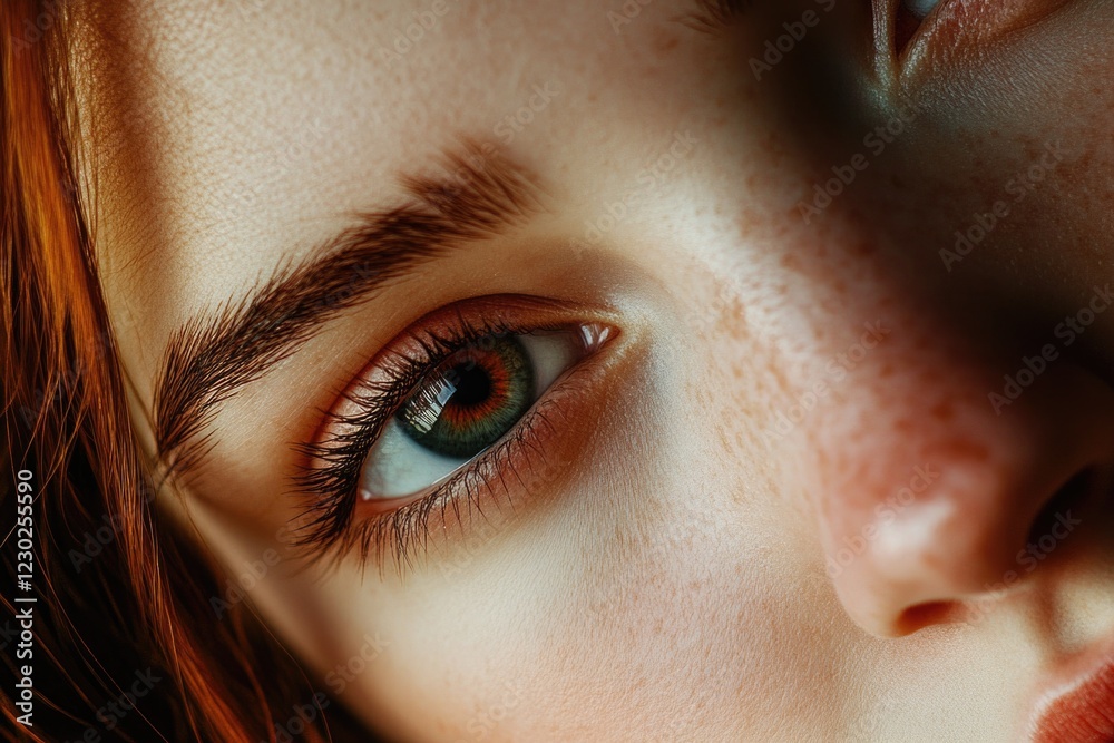 Fototapeta premium A close-up of a woman's face, focusing on her eyes and expression.