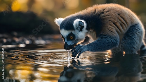 Lemur View of a drinking water from a lake