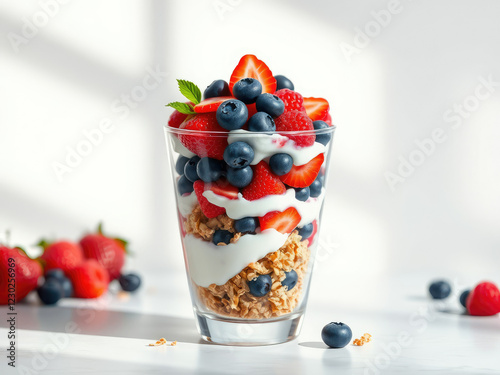 Nutritious and tasty yogurt parfait with a medley of ripe berries and crunchy granola, parfait, delicious, refreshing, creamy