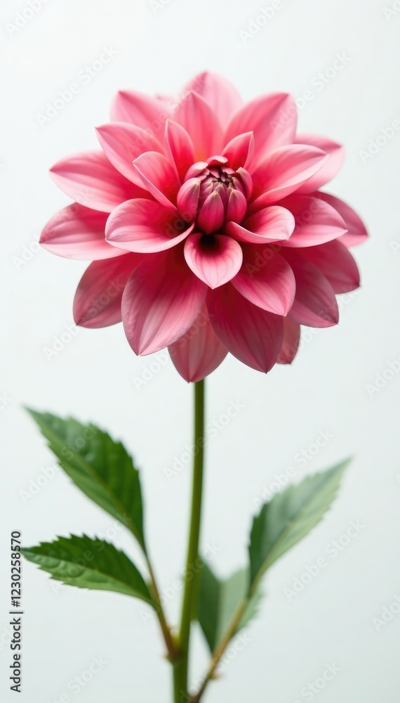 Single dahlia flower with fully opened petals against a crisp white background, flower detail, texture Single dahlia flower with fully opened petals against a crisp white background, flower detail, texture