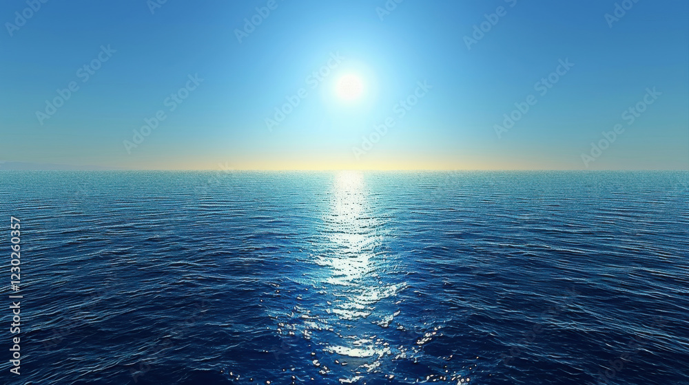 serene ocean background with calm waters and clear sky. sun reflects beautifully on surface, creating tranquil atmosphere serene ocean background with calm waters and clear sky. sun reflects beautifully on surface, creating tranquil atmosphere