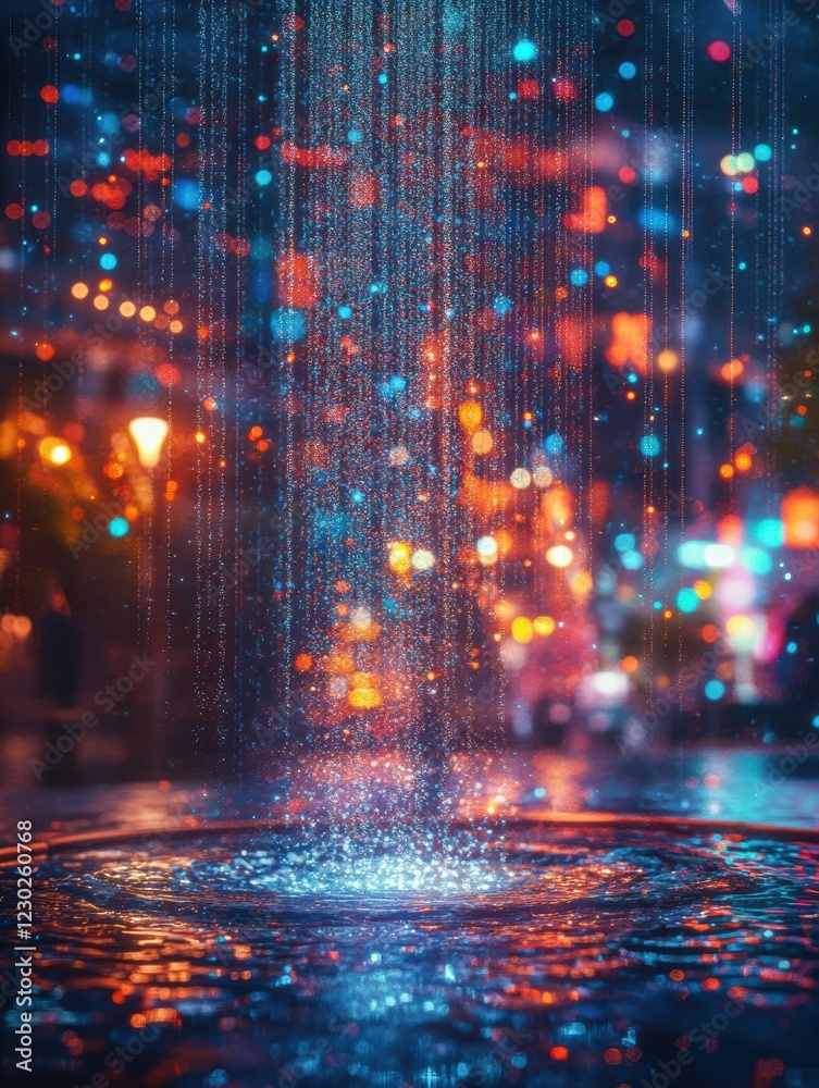 Fototapeta premium Financial Data Rain Transforming Urban Landscapes City Visual Art Nighttime Aesthetic Concept