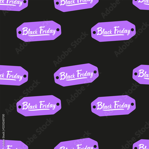 Promotional tags featuring Black Friday sales on a dark background
