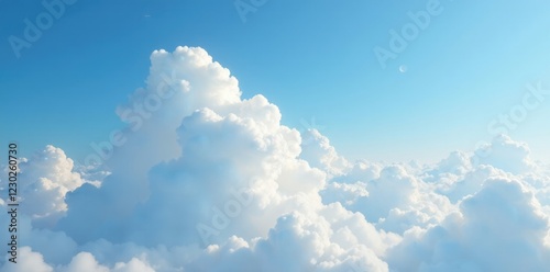 Tall and fluffy cloud drifts through blue heavens, peaceful, sky, soft