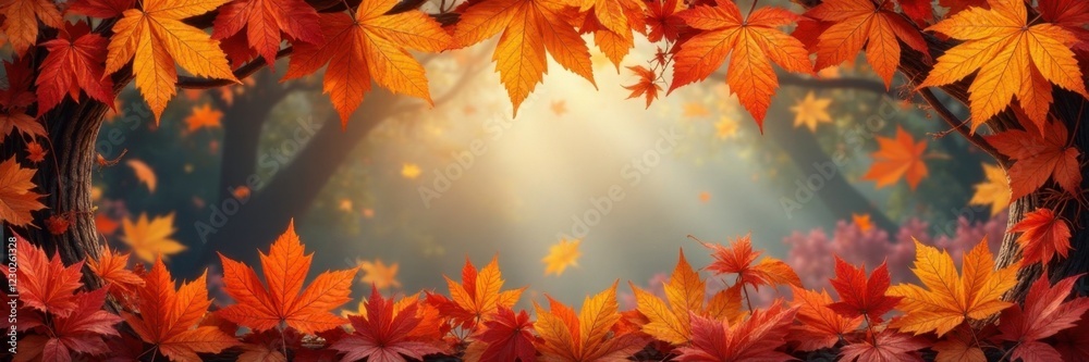 Vines and flowers in orange fall leaves border, fall, flowers Vines and flowers in orange fall leaves border, fall, flowers