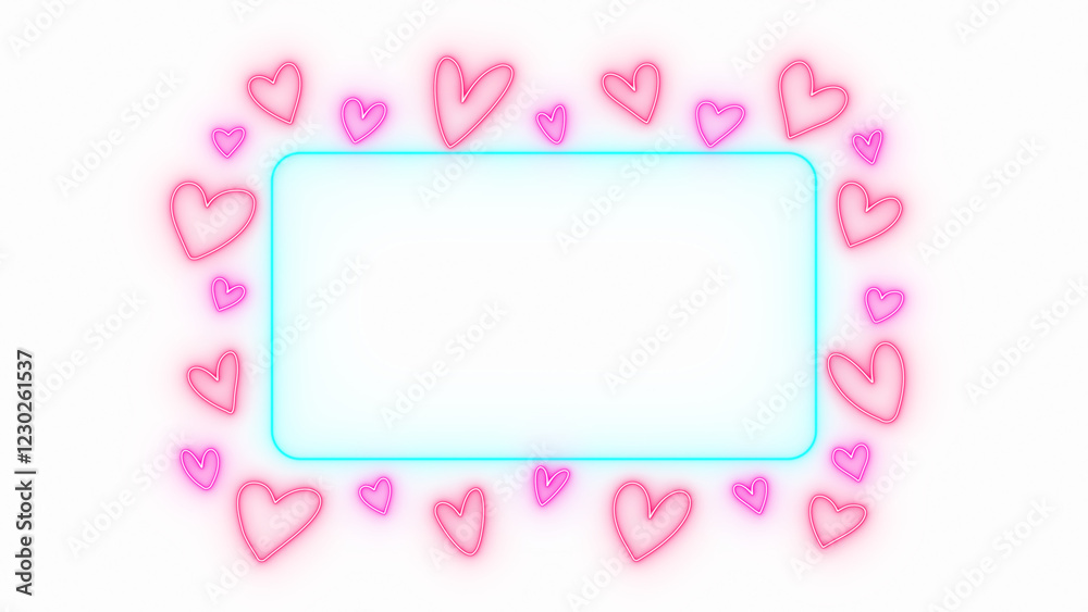 valentines day hearts and frame neon lights on transparent background,png love and romantic design element valentines day hearts and frame neon lights on transparent background,png love and romantic design element