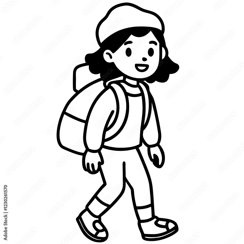 Adventurous Girl with Backpack Illustration Adventurous Girl with Backpack Illustration