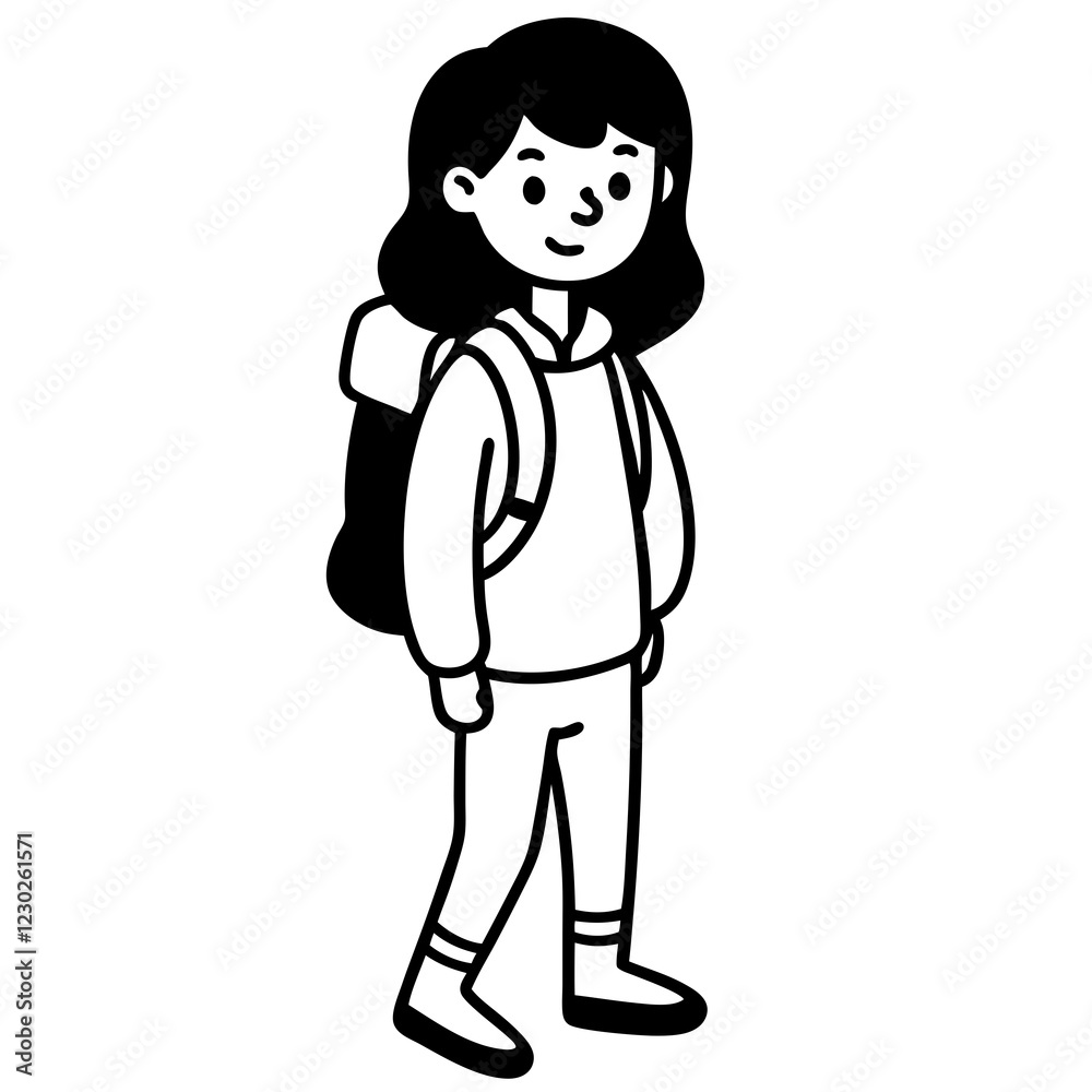 Adventurous Girl with Backpack Illustration Adventurous Girl with Backpack Illustration