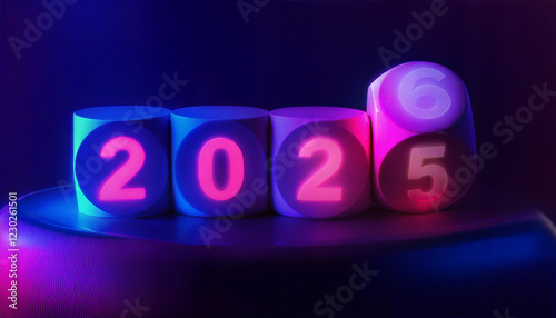 new year 2025 - 2026 in dark neon