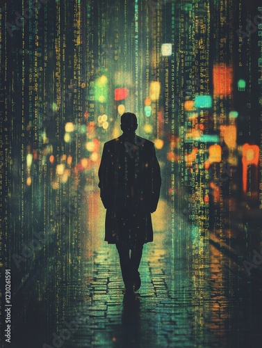 Wallpaper Mural Digital Rain Creates a Living Museum Urban Cityscape Visual Art Nighttime Immersive Concept Torontodigital.ca