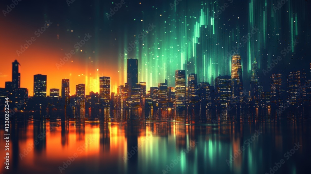 Fototapeta premium Illuminating Financial Health A Vibrant Cityscape Showcasing Wealth Trends Urban Environment Digital Visualization