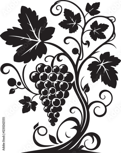 grape fruit vine silhouette logo design vector art illustration