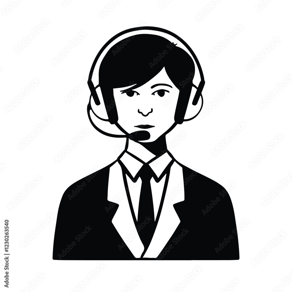 Avatar in flat style, dispatcher secretary administrator worker in suit man in tie, black and white Avatar in flat style, dispatcher secretary administrator worker in suit man in tie, black and white