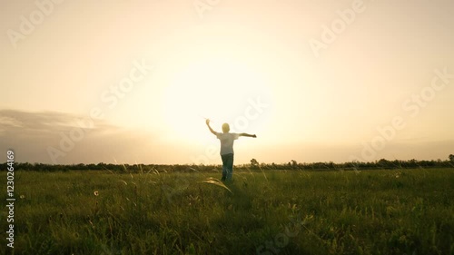 boy son child running airplane game flight dream playground green field sunset pilot, son airplay fun, dreamy sunset aviator, outdoor games sunset, playtime at dusk, young boy airplane passion