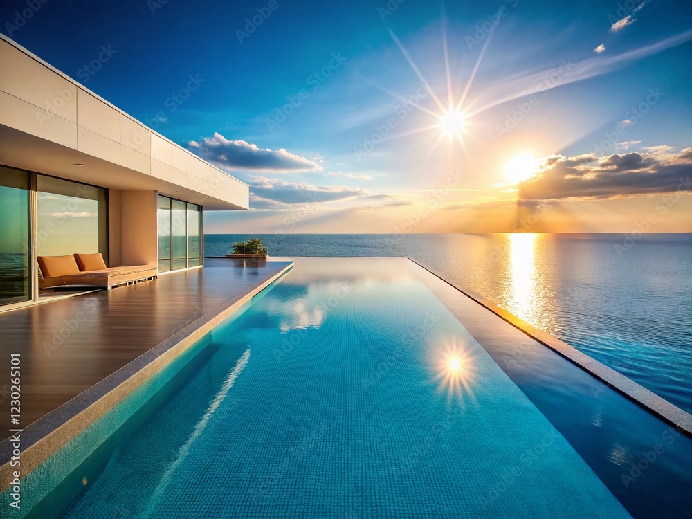 Fototapeta premium Luxurious Infinity Pool Overlooking Ocean: Stunning Architectural Design