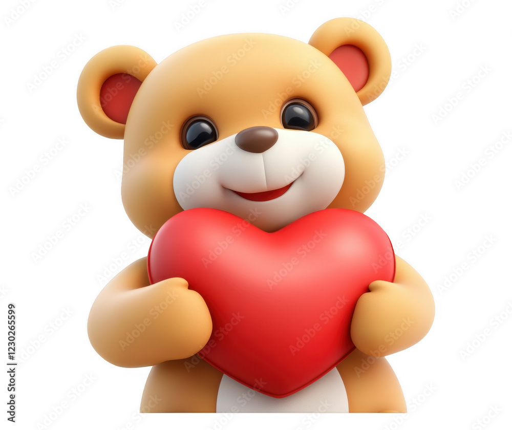 Naklejka premium 3D rendering of adorable teddy bear with heart pillow in a cozy atmosphere, valentine day, transparent background, isolated on white background, 3D render, PNG