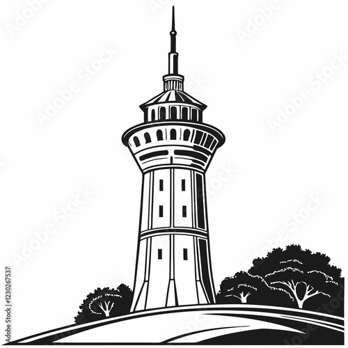 Tower vector silhouette black design white background