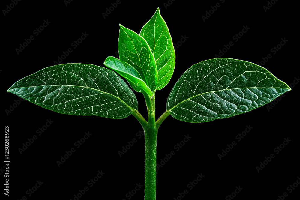 Close-up Photograph of a Young Plant with Three Leaves Close-up Photograph of a Young Plant with Three Leaves