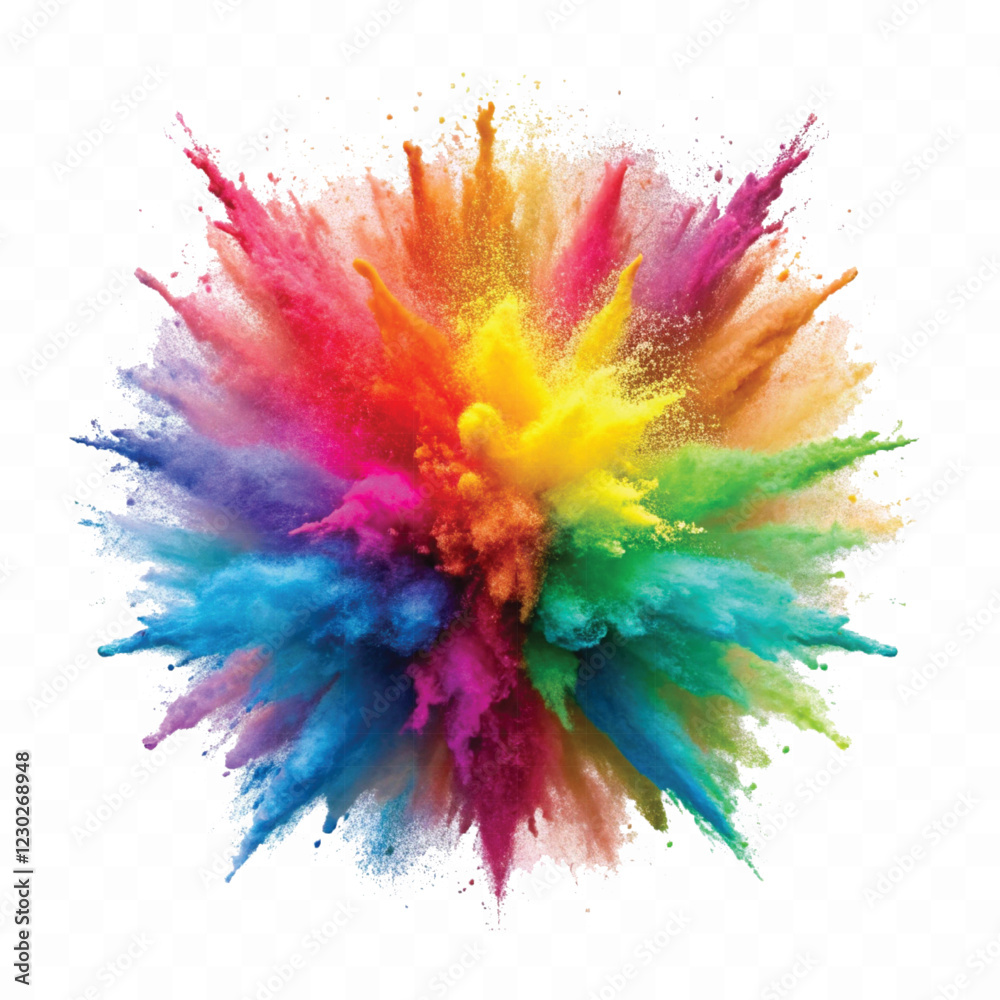 colorful rainbow holi paint color powder explosion isolated white wide panorama background