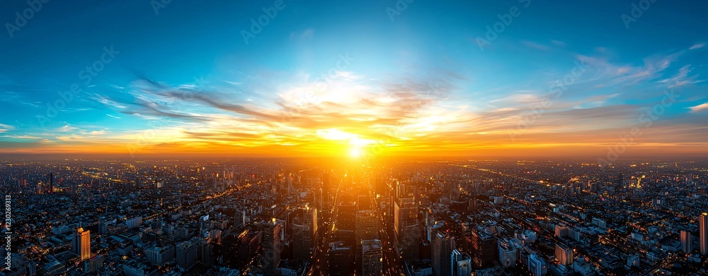 Fototapeta premium Stunning Sunset Over Cityscape with Vibrant Colors and Warm Glow