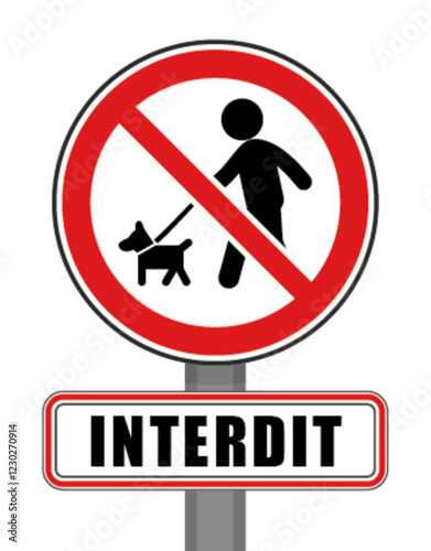 Interdit Panneau signalisation interdit rond rouge chien en laisse