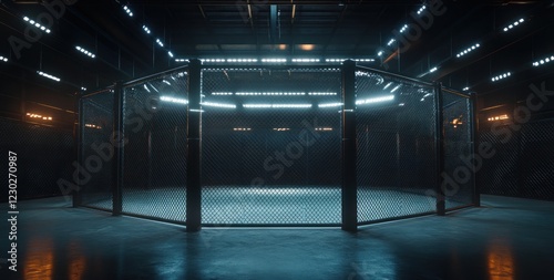 Neon-Lit Octagon: A Dark Arena Ready for Combat photo