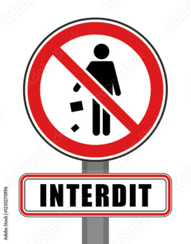 Interdit Panneau signalisation interdit rond rouge jeter dechets