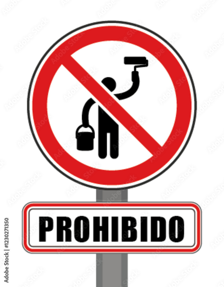 Prohibido señalización círculo rojo pantalla pintura palo graffiti Prohibido señalización círculo rojo pantalla pintura palo graffiti
