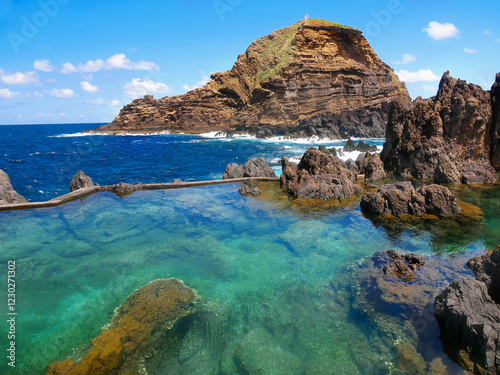 Madeira island coast with lava-rock pools, Porto Moniz