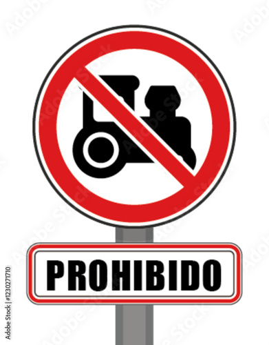 Señal de prohibición círculo rojo tractor