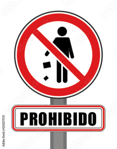 Señal de prohibido círculo rojo desechar residuos