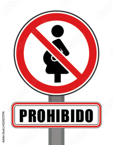 Señal de prohibido círculo rojo mujer embarazada