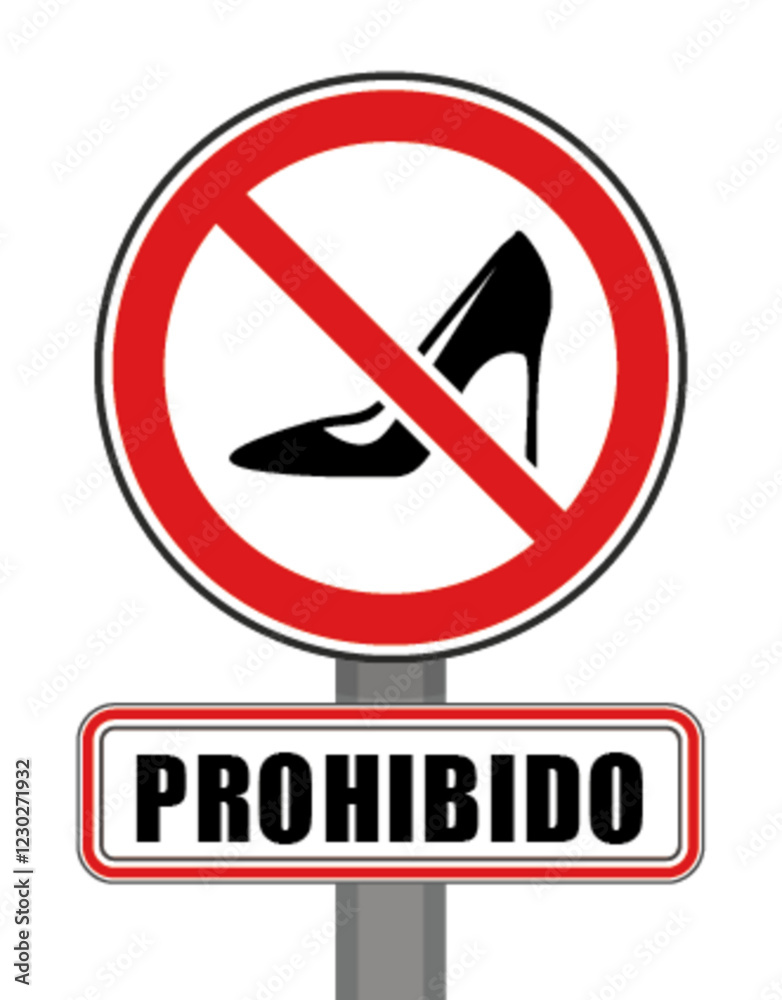 Señal de prohibido zapatos redondos rojos tacón Señal de prohibido zapatos redondos rojos tacón