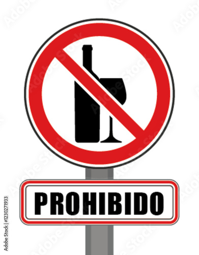Señal redonda roja de prohibido el alcohol