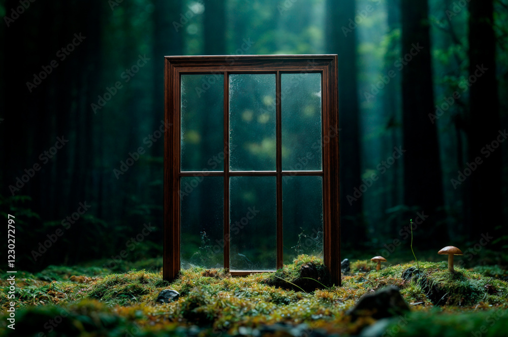 Wooden Window Frame in Forest Setting Wooden Window Frame in Forest Setting