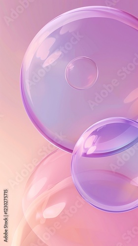 Minimalist pink and purple gradient background with two large pastel glossy bubbles, ideal for mobile wallpapers or digital marketing.