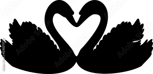 two swans making heart shape silhouette illustration