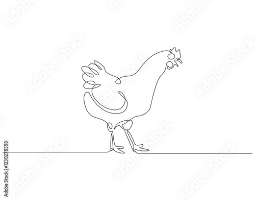 Continuous one line drawing of hen. One line drawing illustration of chicken. Farm animal, poultry concept single line. Editable outline