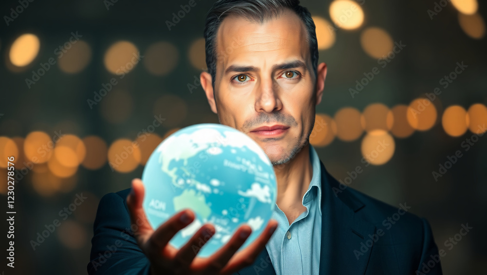 Naklejka premium business leader holding a globe, symbolizing global responsibility and sustainability