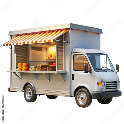 Modern Food Truck for Sale Stylish Mobile Kitchen Restaurant Business Ready to Go  Orange and White Striped Awning